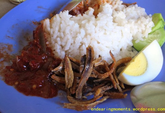 Crispy anchovies,zesty sambal,sweet and creamy rice,refreshing cucumber slices-the perfect Nasi Lemak!